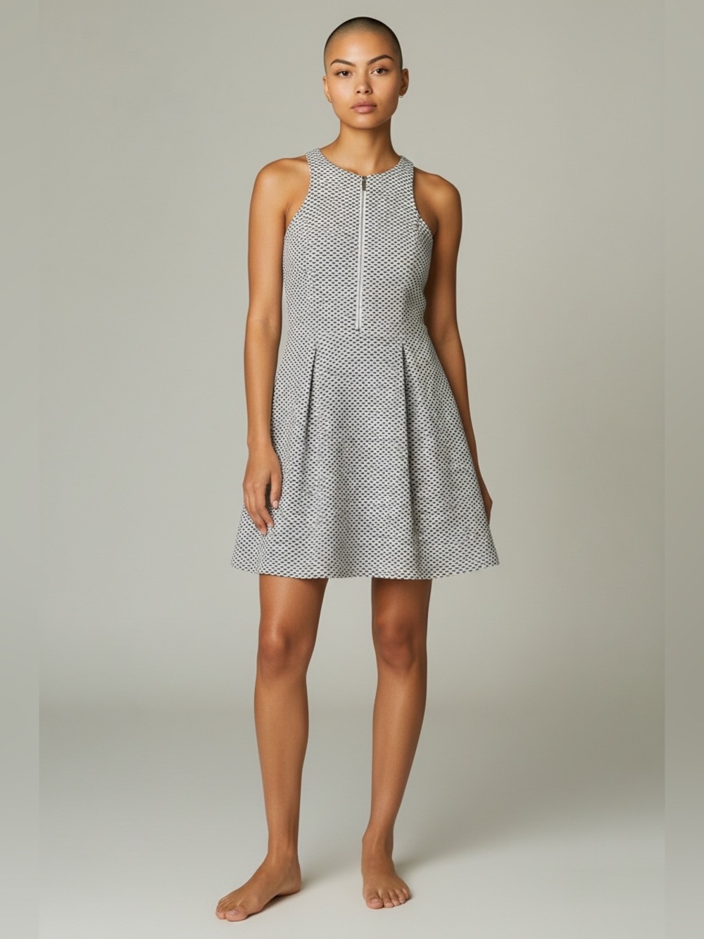 Express Sleeveless Mini Dress with Black Micro-Dots
